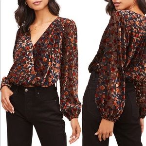 Velvet Floral Faux Wrap Top